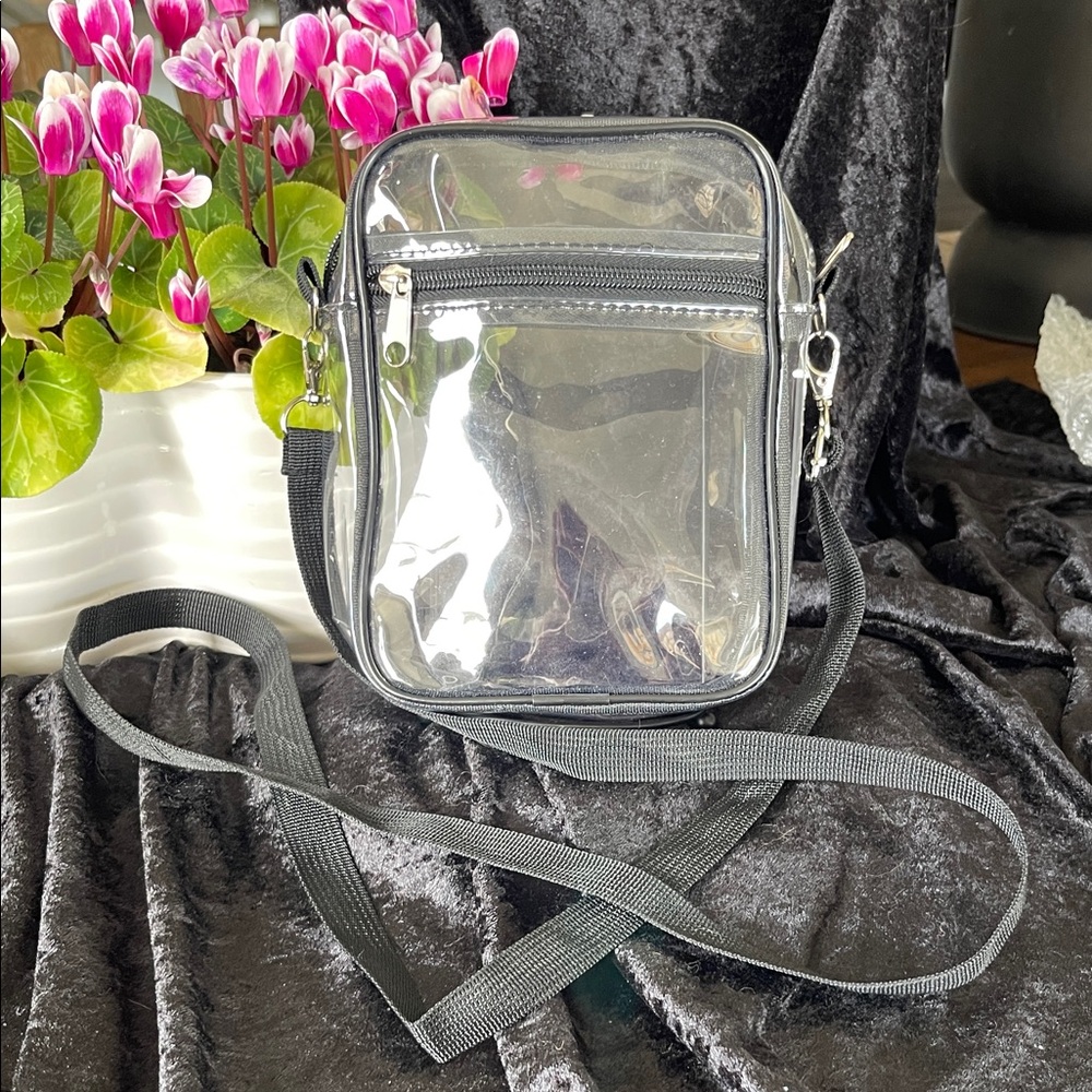 Clear 2 Pocket Crossbody Bag with Black Trim
